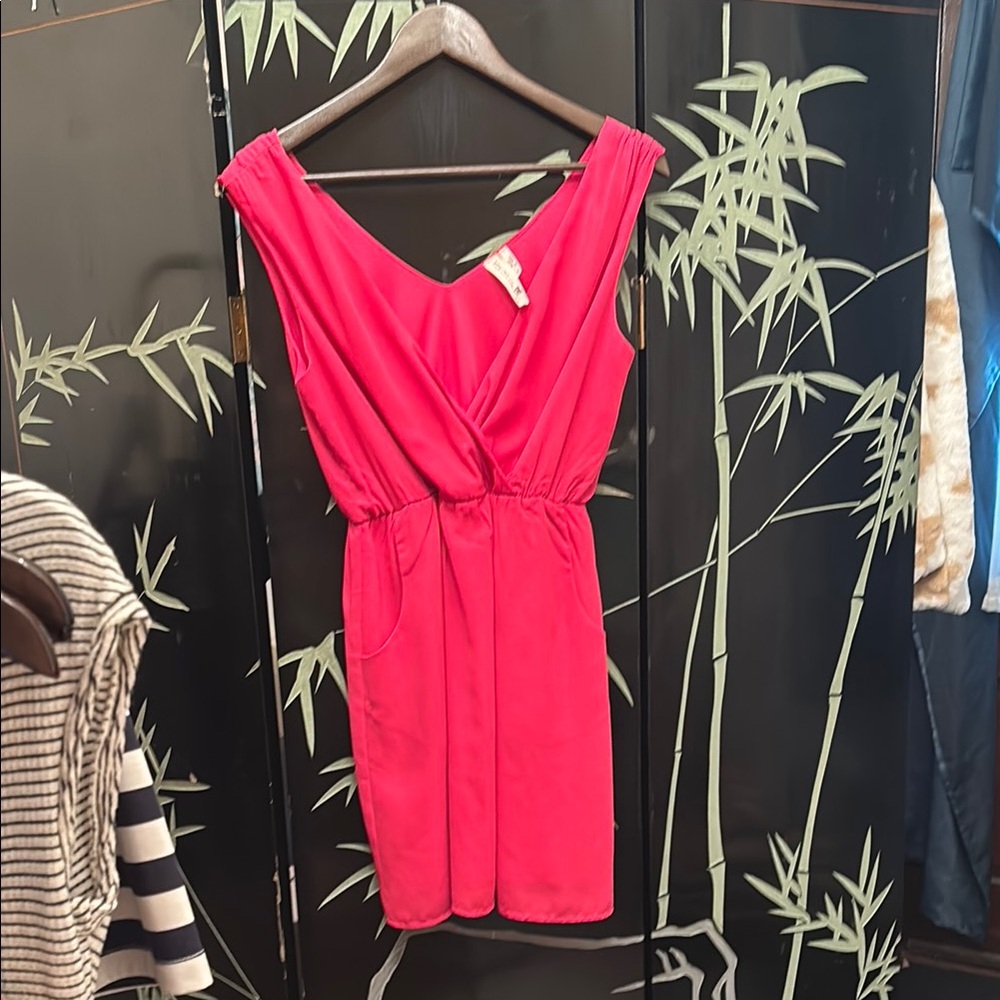 Pink Owl Pink V-Neck Tie Front Mini Dress